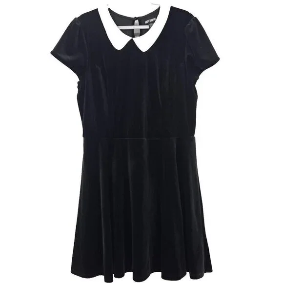 Hot Topic Black & White Collar Velvet Mini Dress Women's Size XXL Fit & Flare - Picture 4 of 11